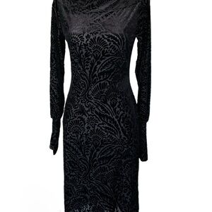 Stunning Vintage Lauren Ralph Lauren Black Velvet Sheer Burnout Midi Dress